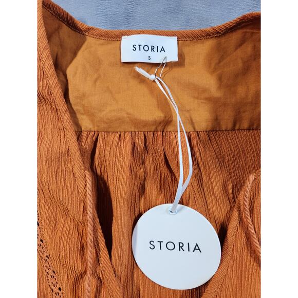Storia Peasant Shift Dress Size Small Burnt Orange Tunic Shift Bell Sleeve New - Picture 5 of 12